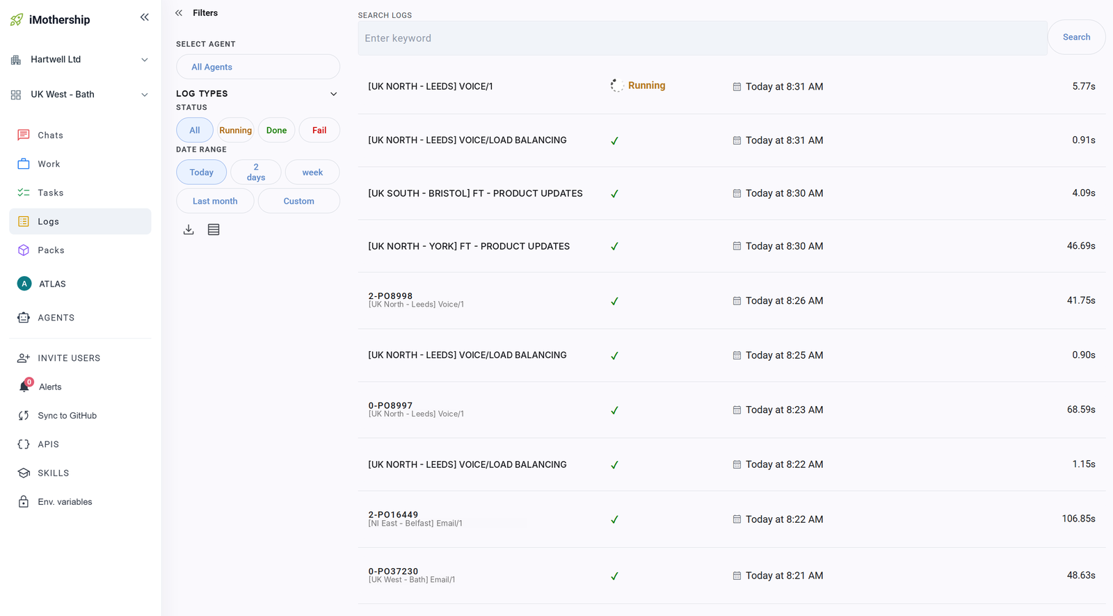 iMothership logs: every run, searchable
