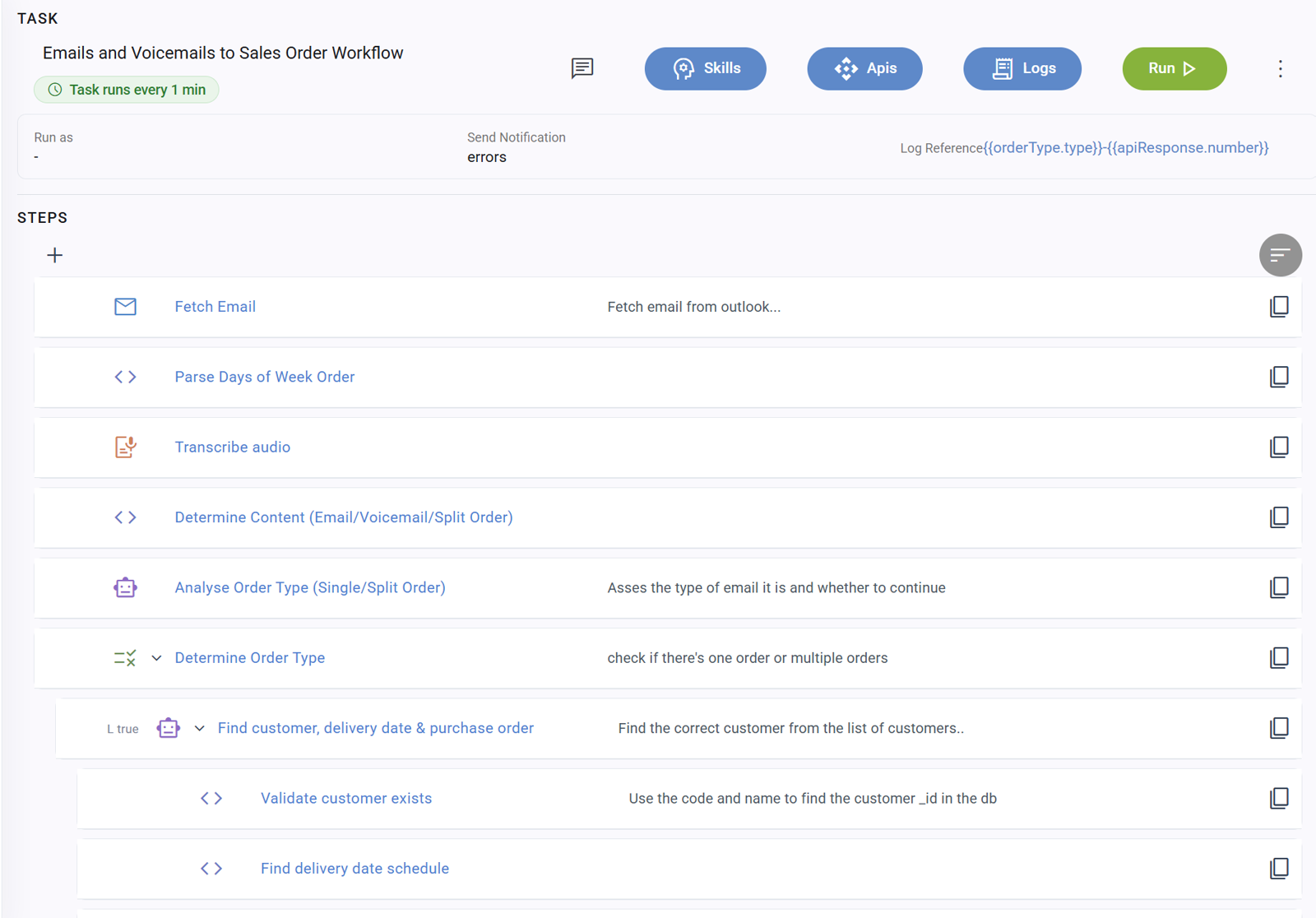 An iMothership task that turns inbound email and voicemail into sales orders